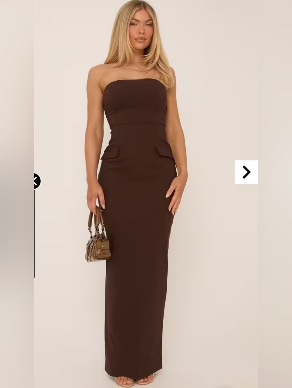 #307 NWT Ego Bandeau Tailored Maxi Dress In Chocolate Brown